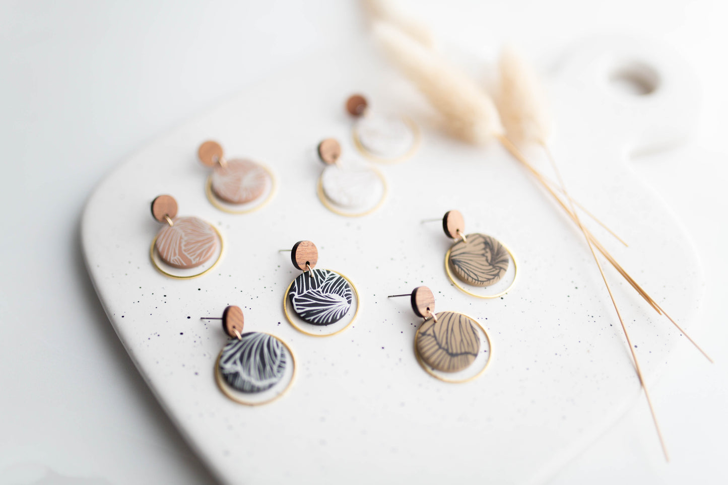 Clay Earrings | Imprinted Dainty Dangles | All Things Neutral Collection