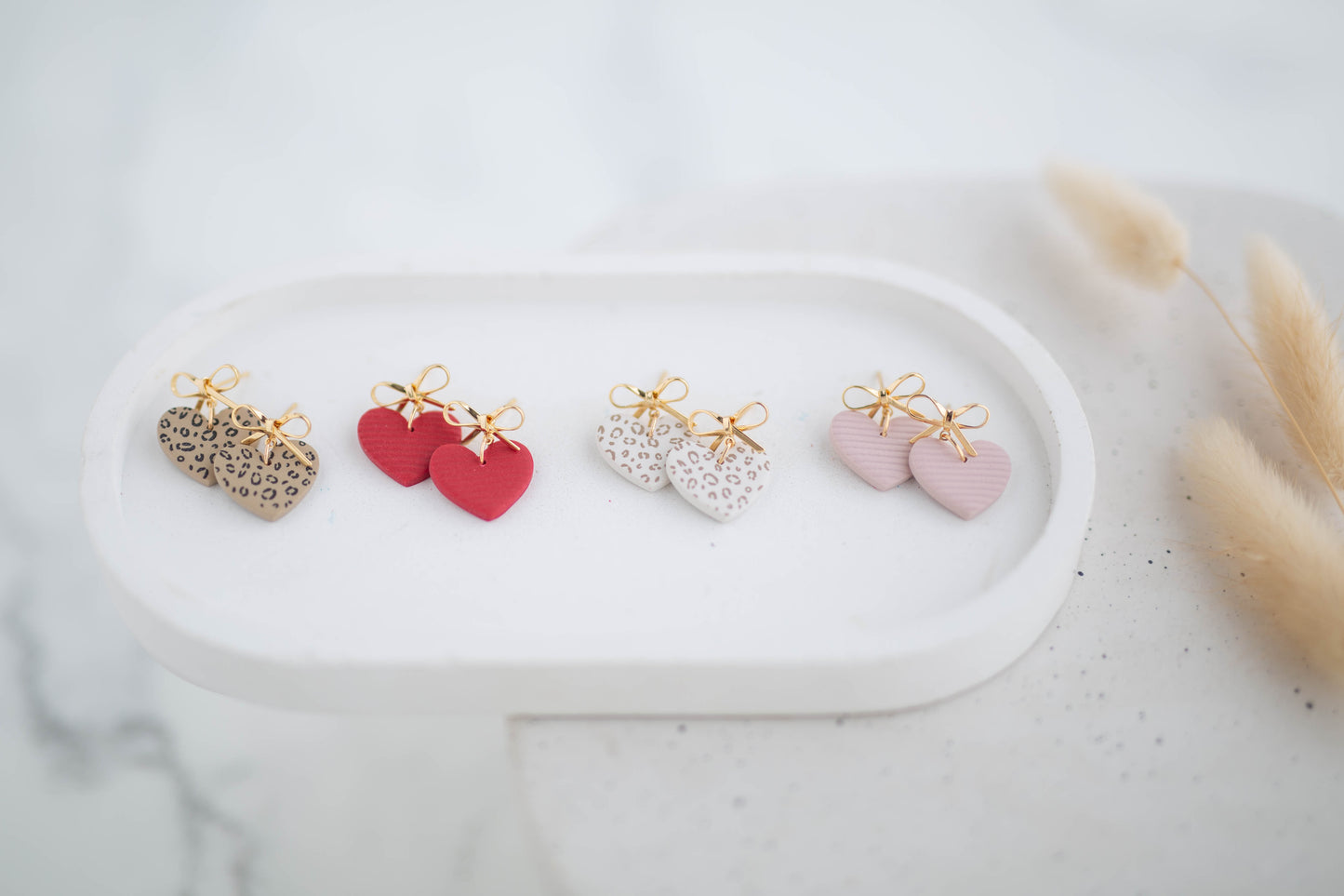 Clay Earrings | Bow + Heart Dainty Dangles | Wild Love Collection
