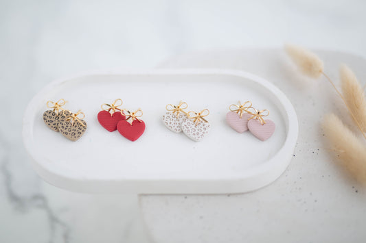 Clay Earrings | Bow + Heart Dainty Dangles | Wild Love Collection