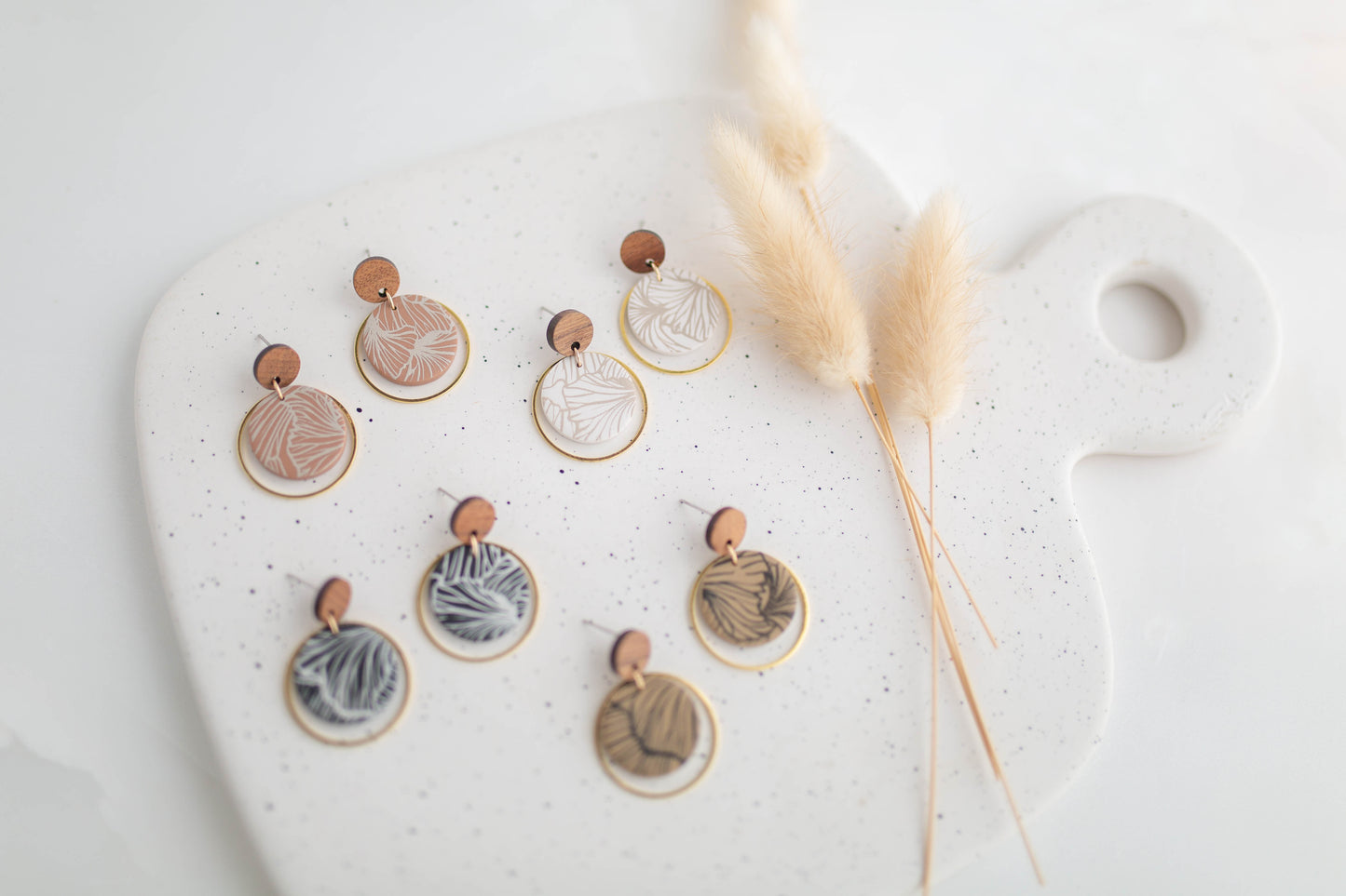 Clay Earrings | Imprinted Dainty Dangles | All Things Neutral Collection