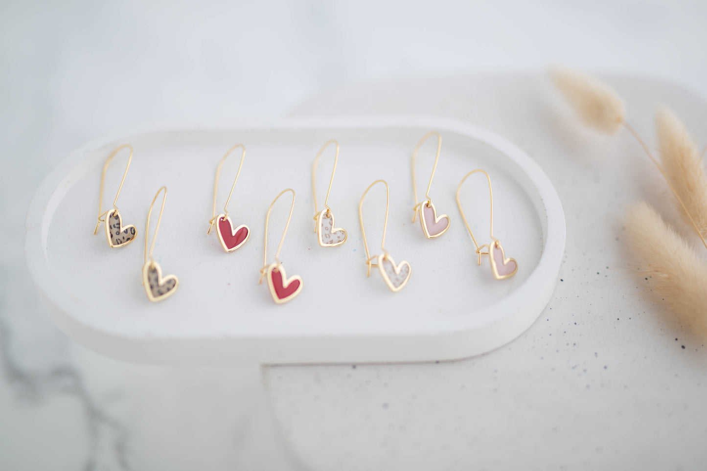 Clay Earrings | Dainty Heart Longline Dangles | Wild Love Collection