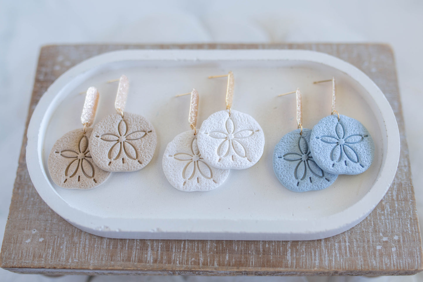 Clay Earrings | Sand Dollar Dangles | Coastal Shores Collection