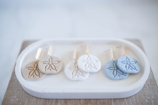 Clay Earrings | Sand Dollar Dangles | Coastal Shores Collection