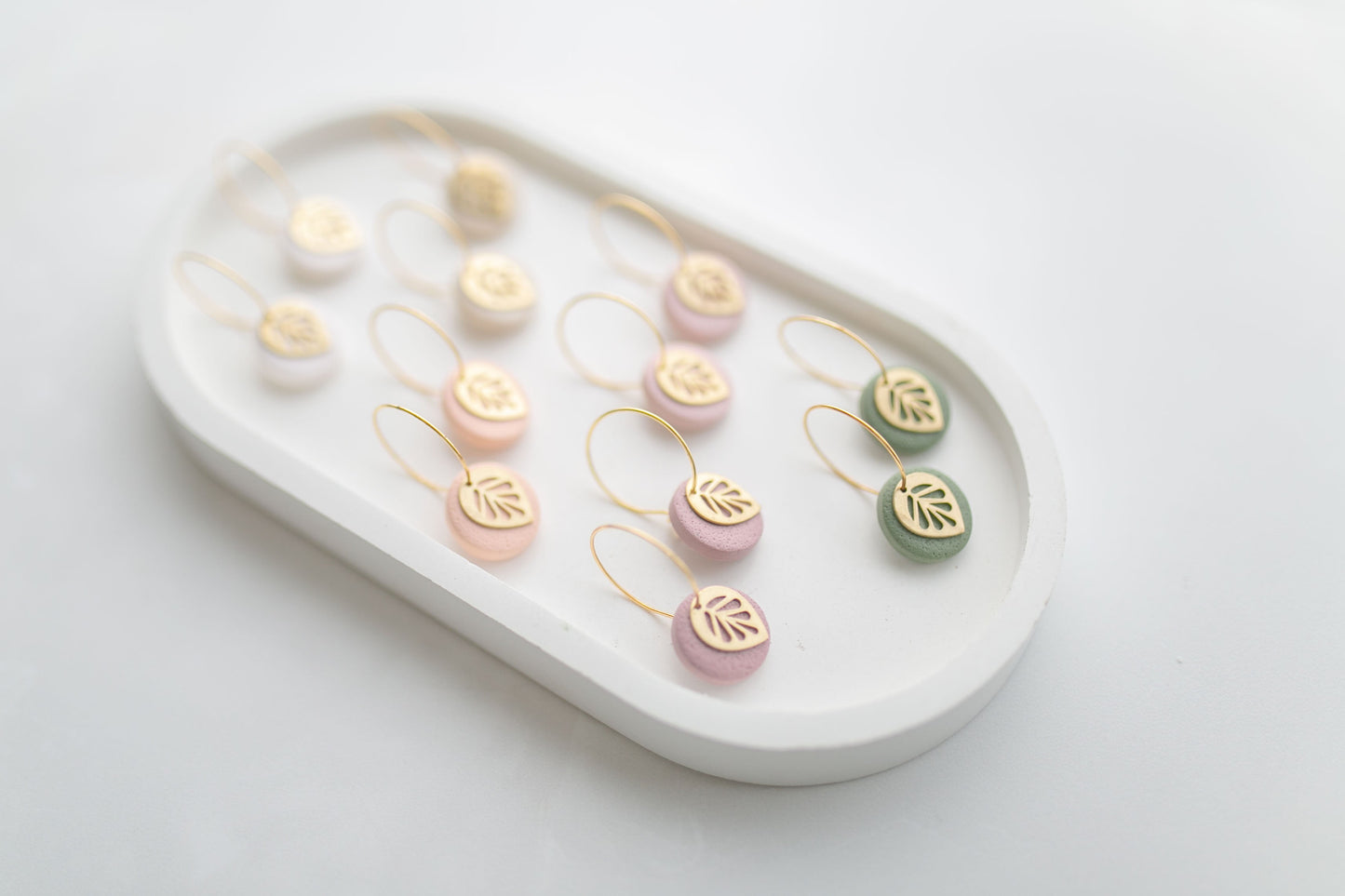 Clay earring | peach leaf mini hoops | spring collection