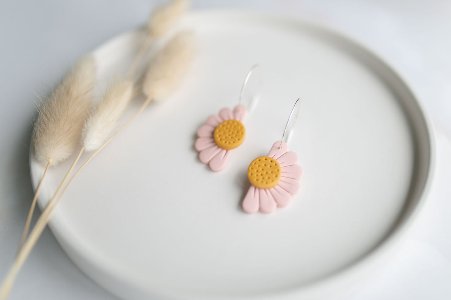 Clay earring | peach daisy hoops | spring collection