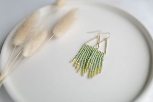 Beaded earring | sage green fringe | spring collection