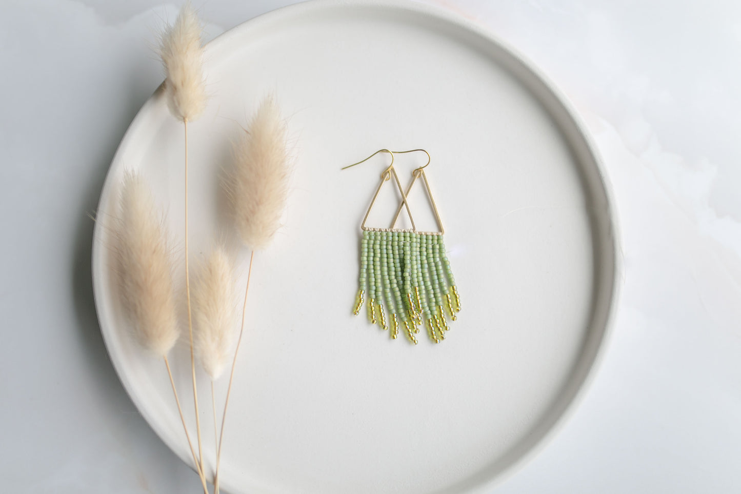 Beaded earring | sage green fringe | spring collection