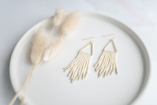 Beaded earring | ivory fringe | spring collection