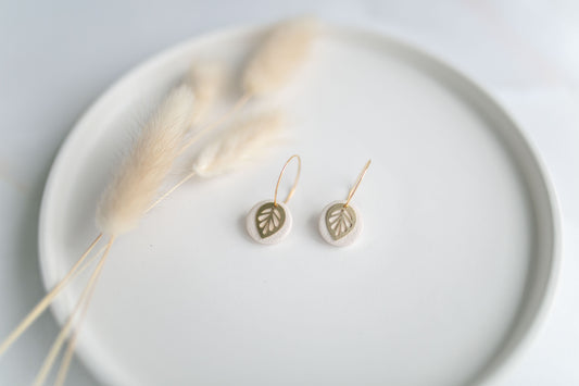 Clay earring | ivory leaf mini hoops | spring collection