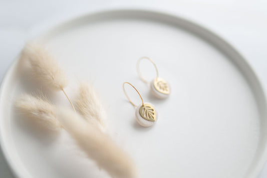 Clay earring | ivory leaf mini hoops | spring collection