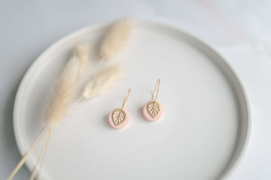 Clay earring | peach leaf mini hoops | spring collection