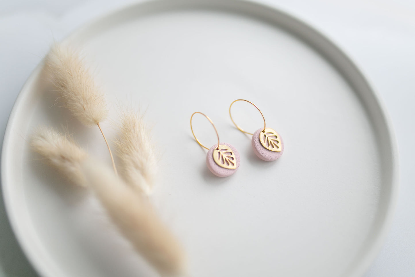Clay earring | blush leaf mini hoops | spring collection