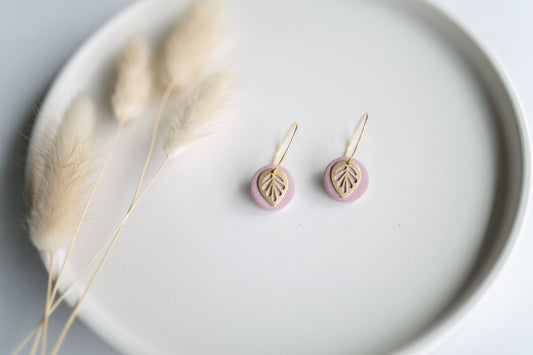 Clay earring | mauve leaf mini hoops | spring collection