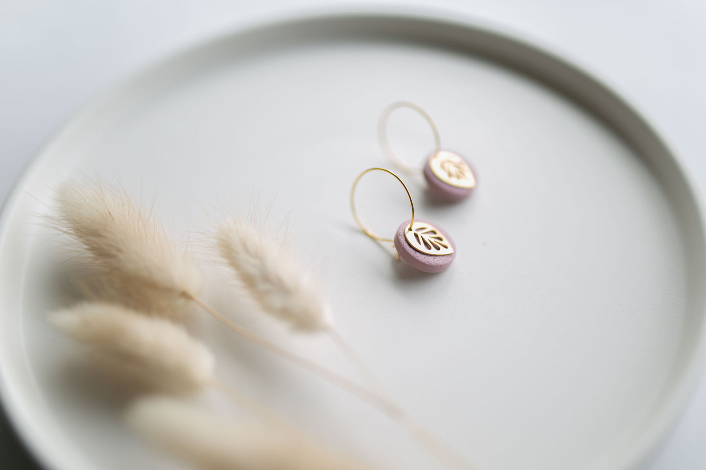 Clay earring | mauve leaf mini hoops | spring collection