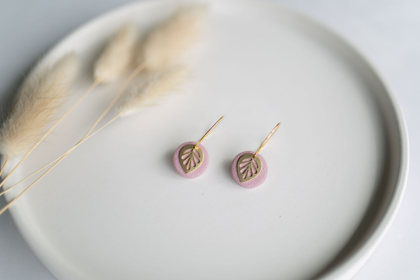 Clay earring | mauve leaf mini hoops | spring collection