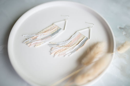 Beaded earring | pink + gray fringe | spring collection