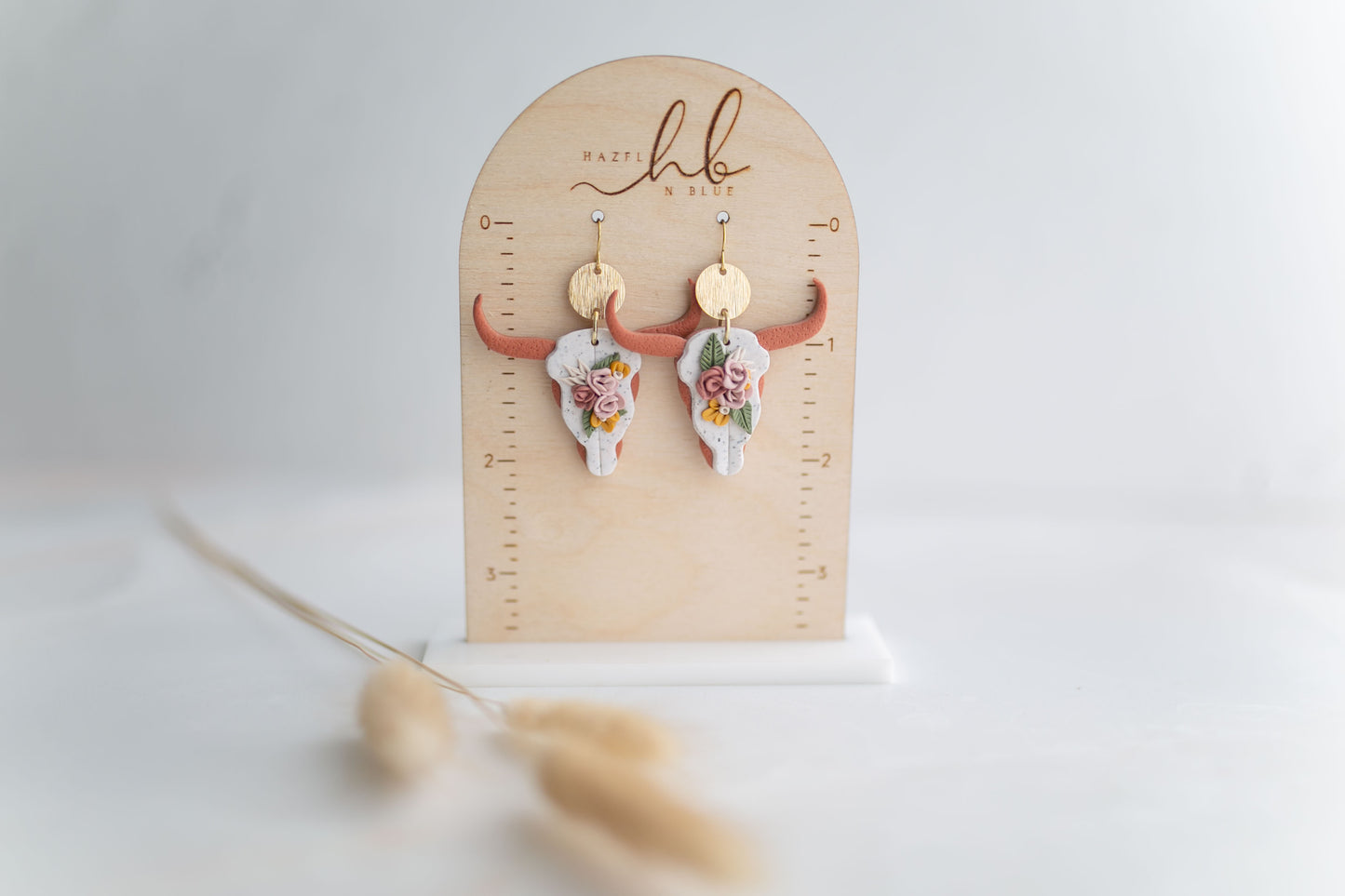 Clay earring |tera-cotta floral longhorns | Southwest Collection