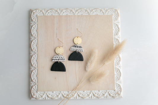 Clay earring | black aztec dangle | Southwest Collection