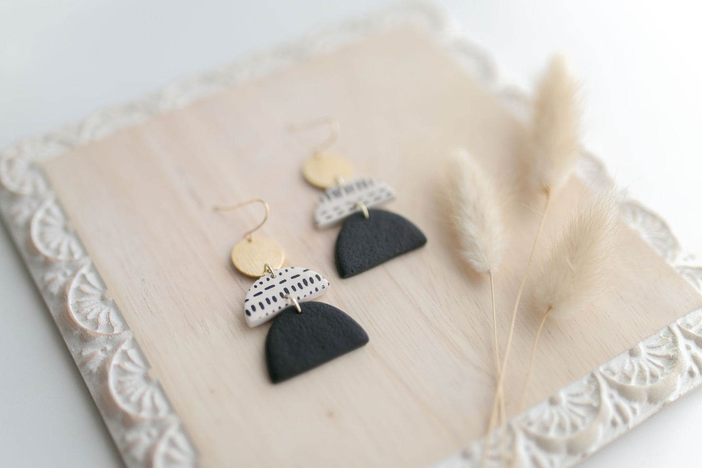 Clay earring | black aztec dangle | Southwest Collection