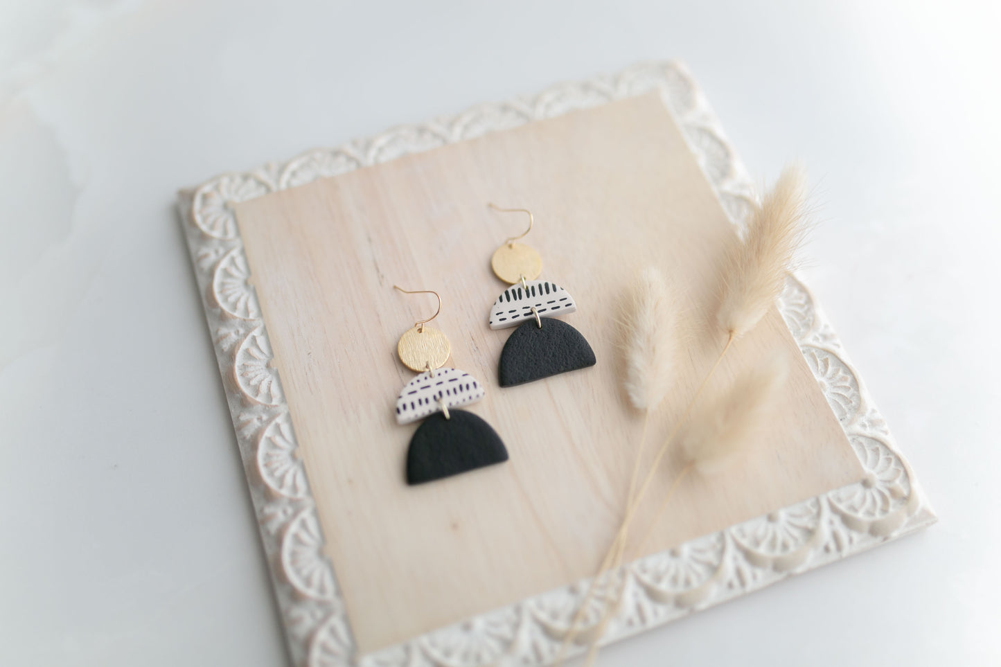 Clay earring | black aztec dangle | Southwest Collection