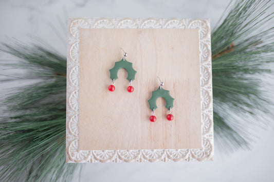 Clay Earring | Holly Dangles | Christmas Collection