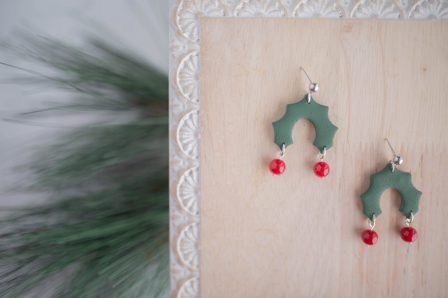 Clay Earring | Holly Dangles | Christmas Collection