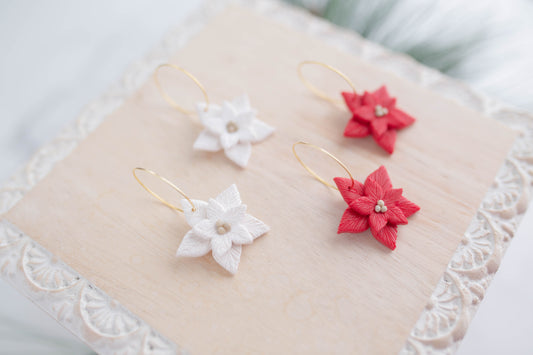 Clay Earring | Poinsettia Hoops | Christmas Collection