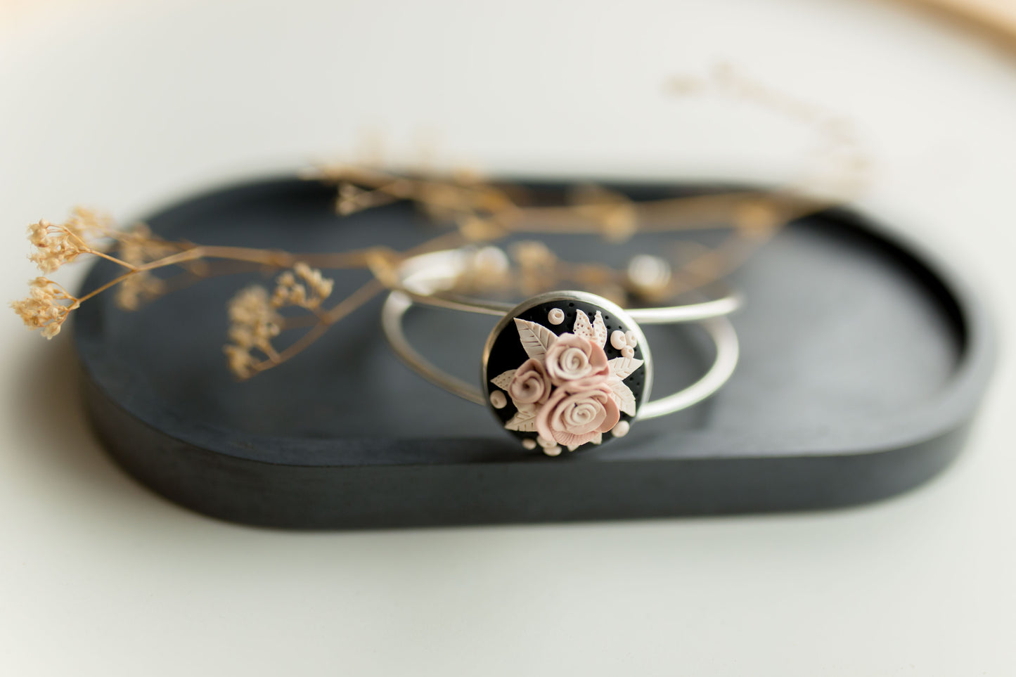 Clay bracelet | cream & blush floral