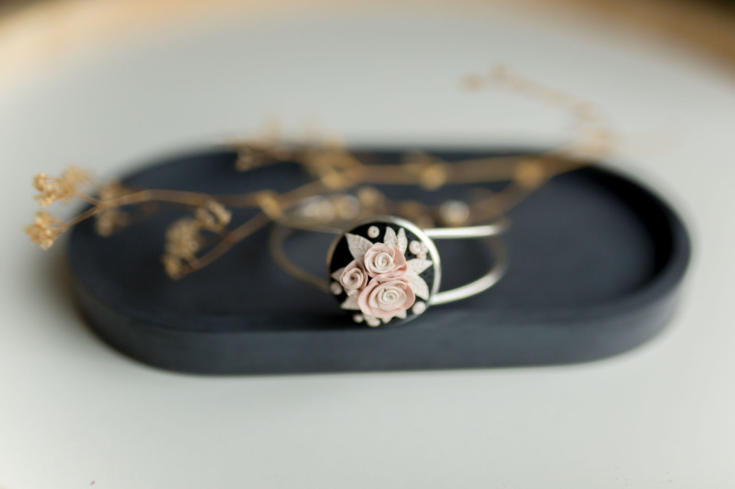 Clay bracelet | cream & blush floral