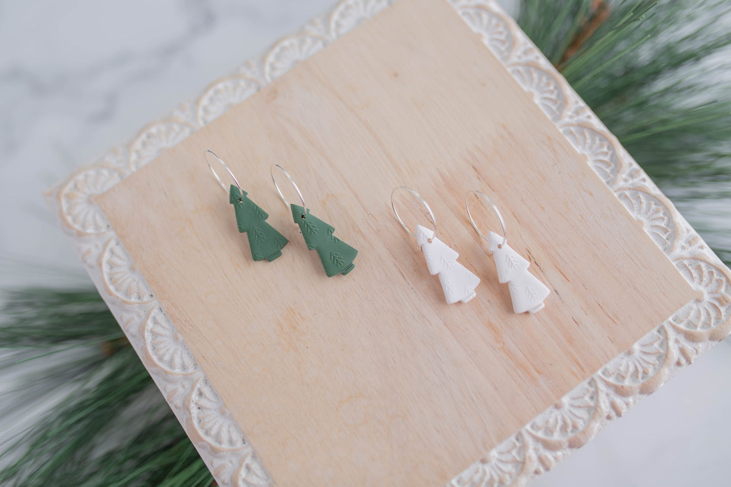 Clay Earring | Mini Tree Hoops | Christmas Collection