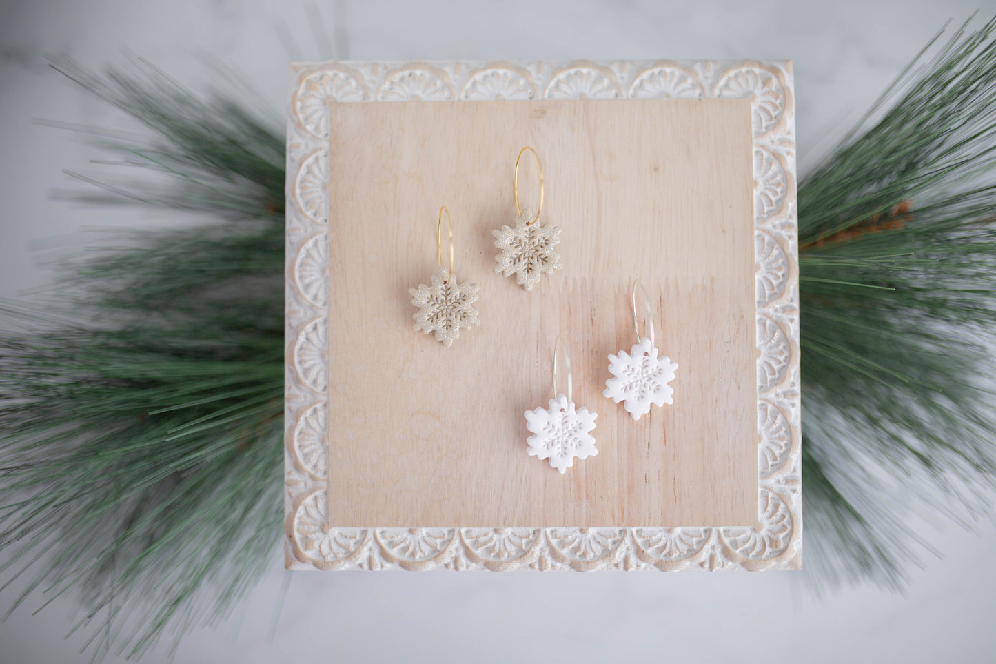 Clay Earring | Snowflake Hoops | Christmas Collection