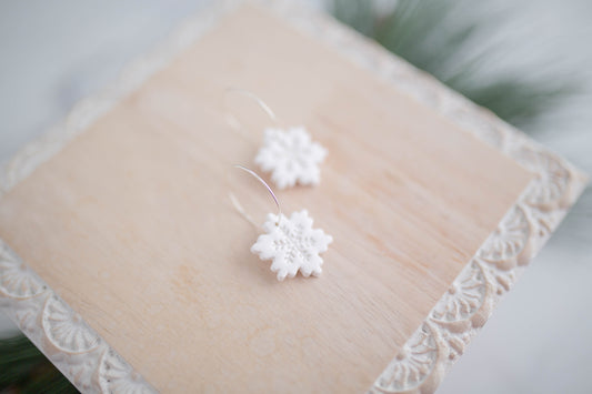 Clay Earring | Snowflake Hoops | Christmas Collection