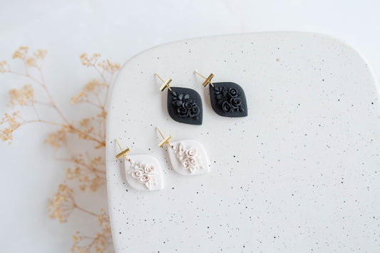 Clay earring | Monochrome Floral Drops | Valentines Collection
