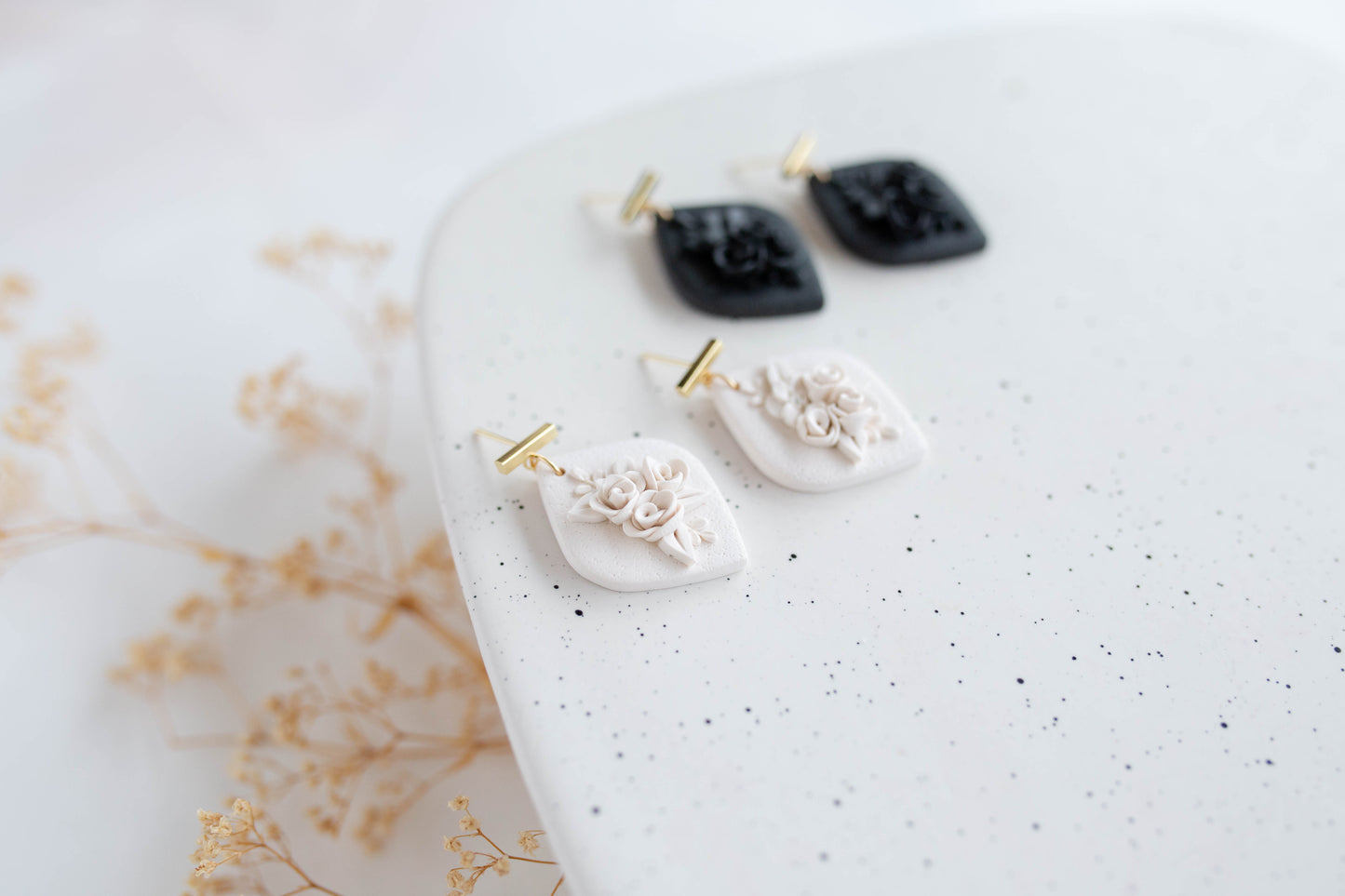 Clay earring | Monochrome Floral Drops | Valentines Collection