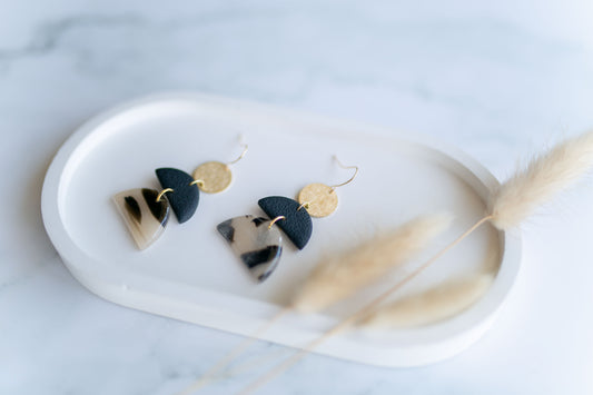 Clay earring | black + tortoise shell dangles