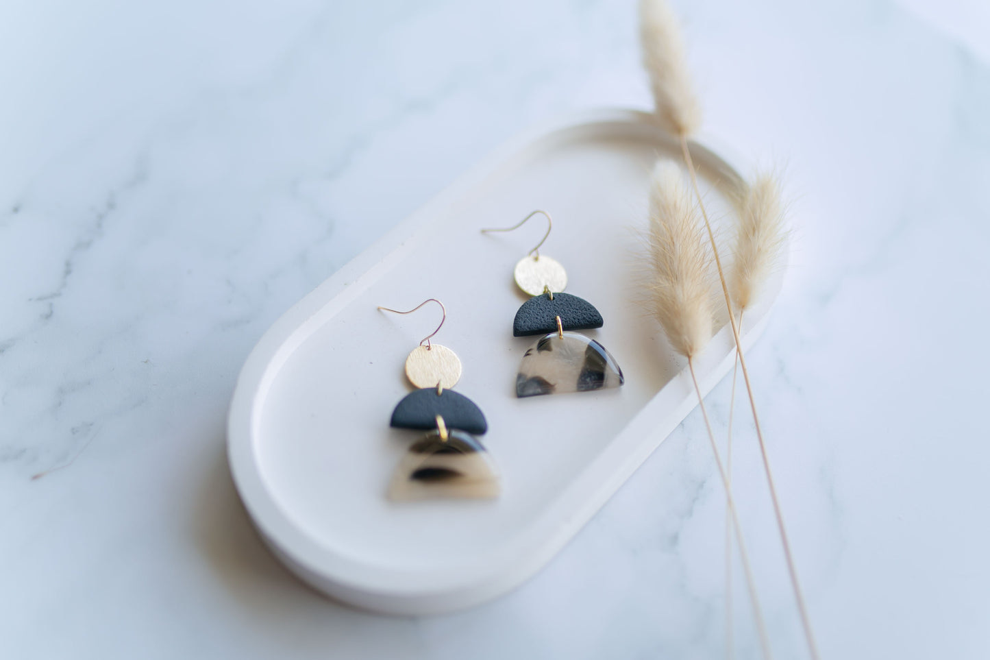 Clay earring | black + tortoise shell dangles