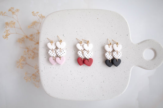 Clay earring | Heart Trio Dangles | Valentines Collection