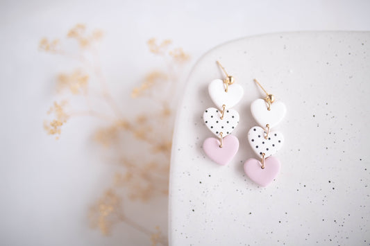 Clay earring | Heart Trio Dangles | Valentines Collection