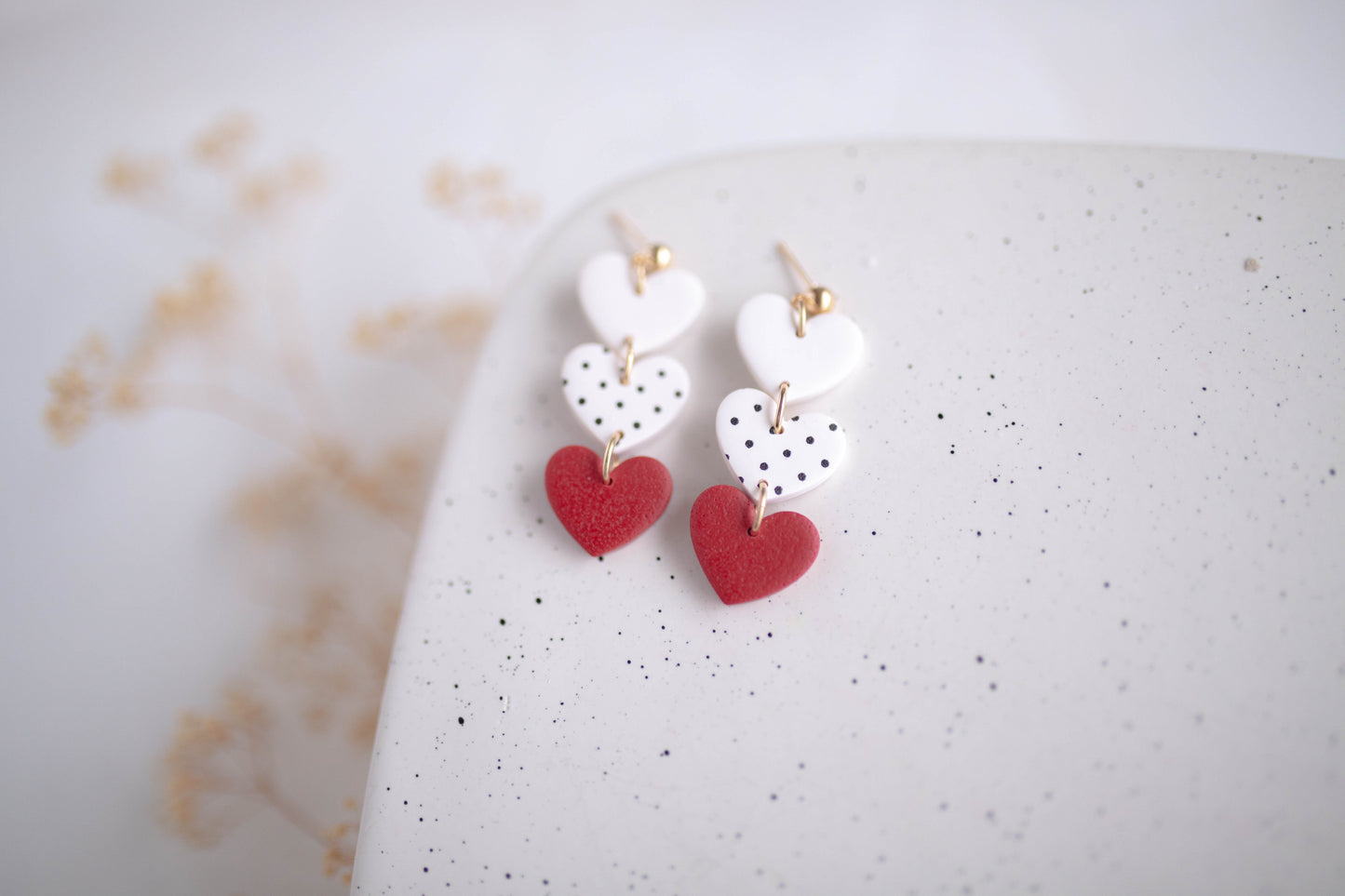 Clay earring | Heart Trio Dangles | Valentines Collection