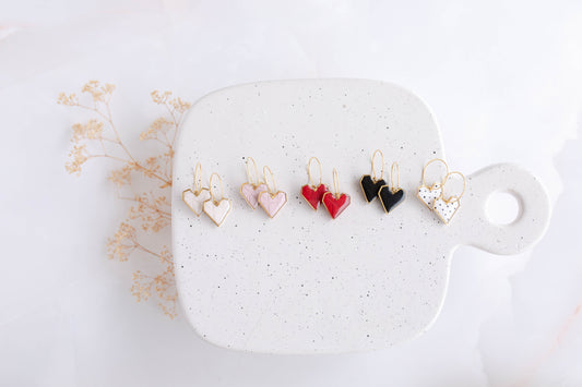 Clay earring | Geometric Heart Hoops | Valentines Collection