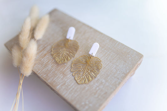 Clay earring | Cream Beachy Leaves | Beach Collection