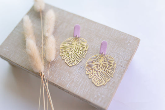Clay earring | Mauve Beachy Leaves | Beach Collection