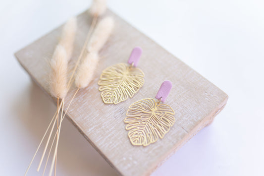 Clay earring | Mauve Beachy Leaves | Beach Collection