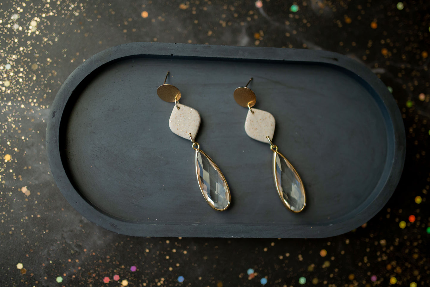 Clay earring | gold elegant drops
