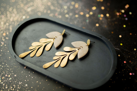 Clay earring | gold elegant floral