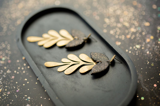 Clay earring | black elegant floral