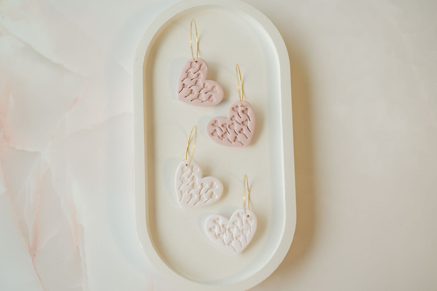 Clay earring | white hearts | pink collection