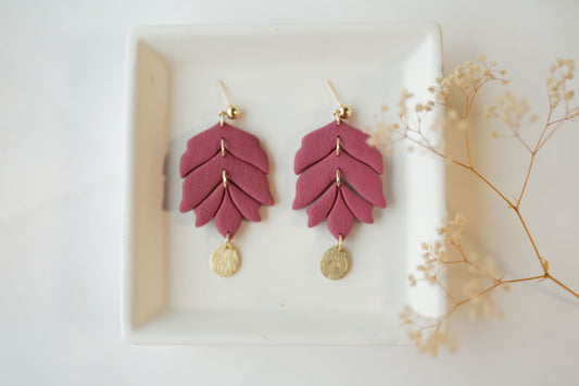 Clay earring | raspberry leaves | pink collection