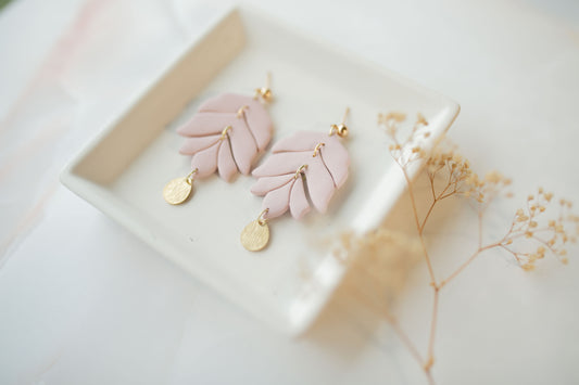 Clay earring | blush leaves | pink collection