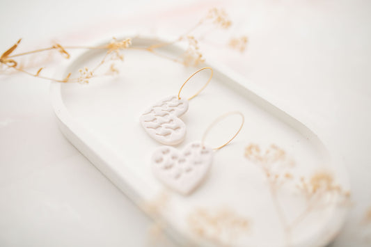 Clay earring | white hearts | pink collection